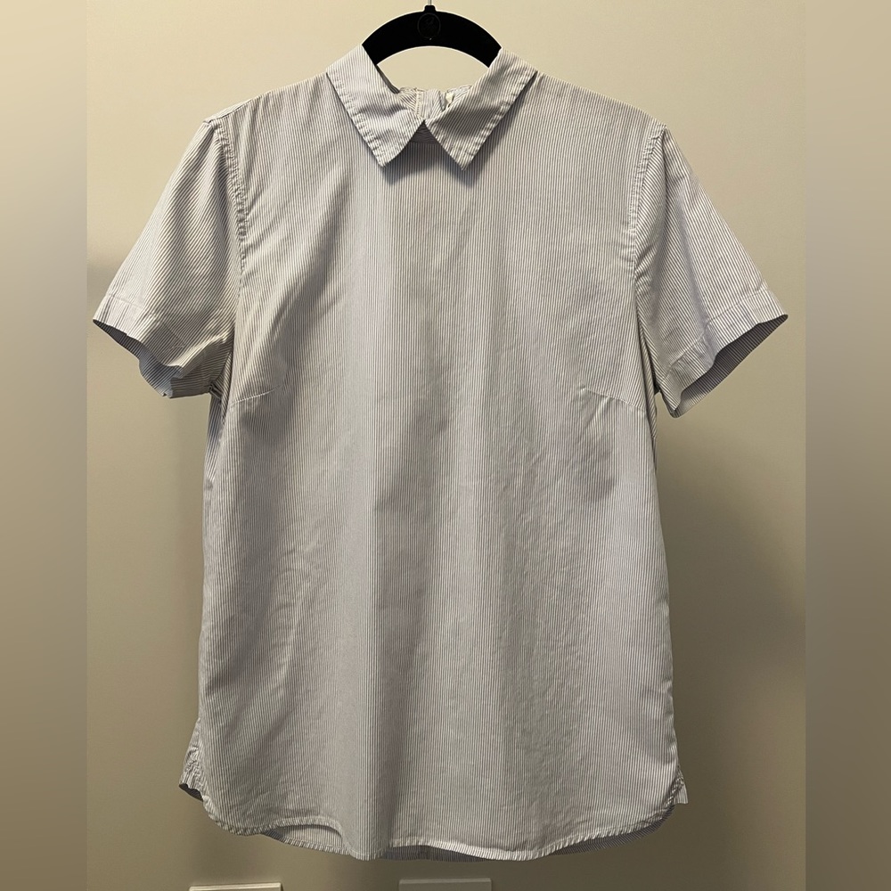 J. Crew Collared Short Sleeve Light Blue and White Blouse. 6.